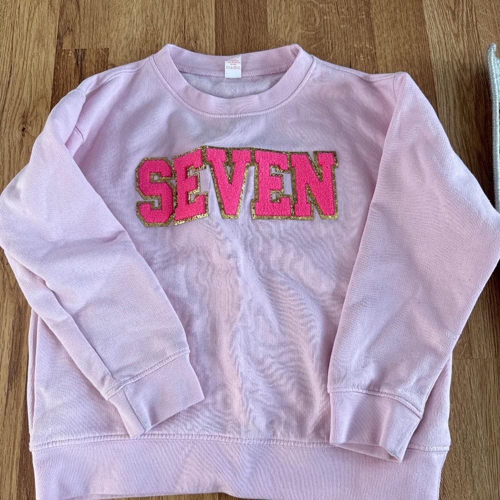 Pink sweatshirt for girls 7th birthday